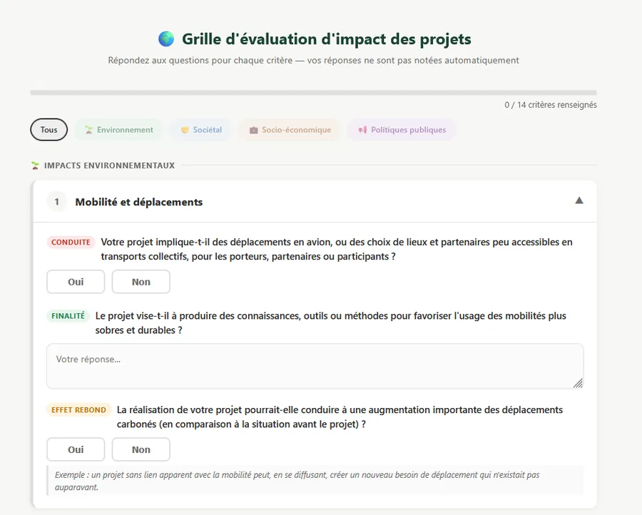 Formulaire d'évaluation à critères multiples
